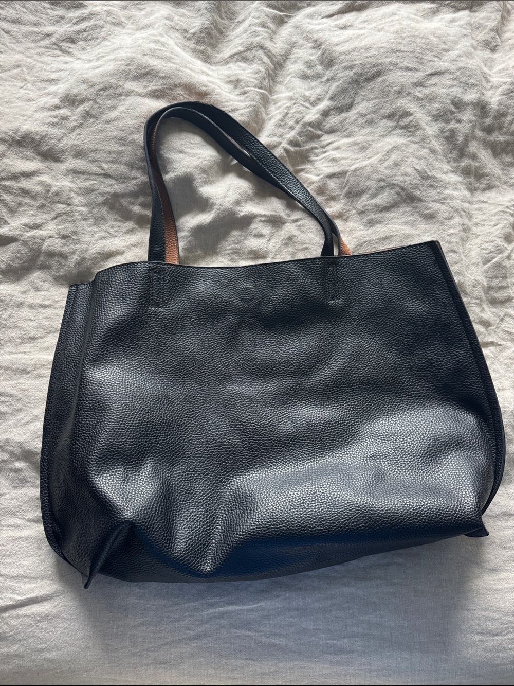 Everyday Black/Brown Pebbled Tote Bag with Contrast Handles